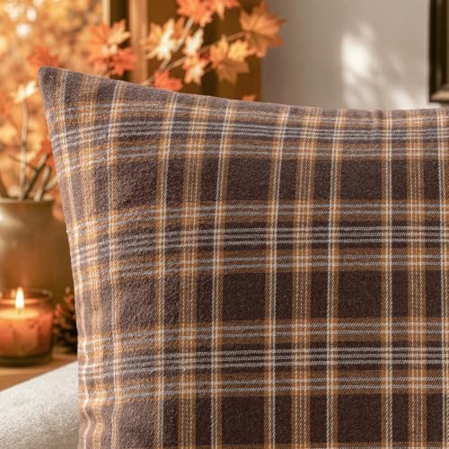 MIULEE Fall Plaid Pillow Covers Scottish Tartan 18x18 Dark Brown