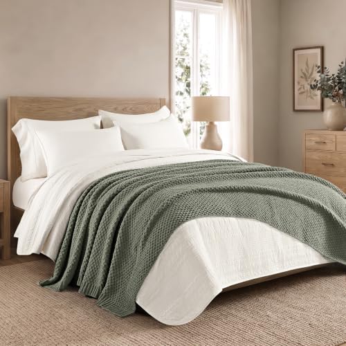 EVERGRACEHOME Chunky Chenille Knit Throw Blanket, 108x92, Dried Thyme Green