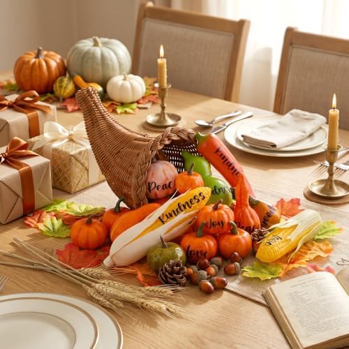 76 Pcs Thanksgiving Cornucopia Basket Set Farmhouse Centerpiece