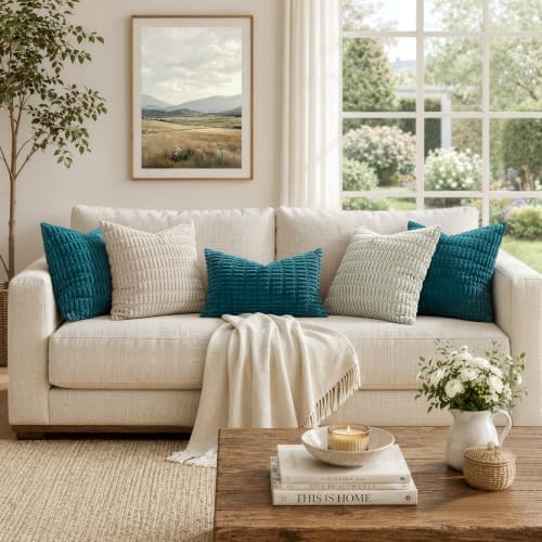 MIULEE Euro Sham Corduroy Decorative Throw Pillow Covers 24x24 Teal