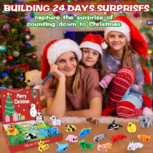 JOICEE 2026 Christmas Advent Calendar with 3D Printed Animals Fidget Toys
