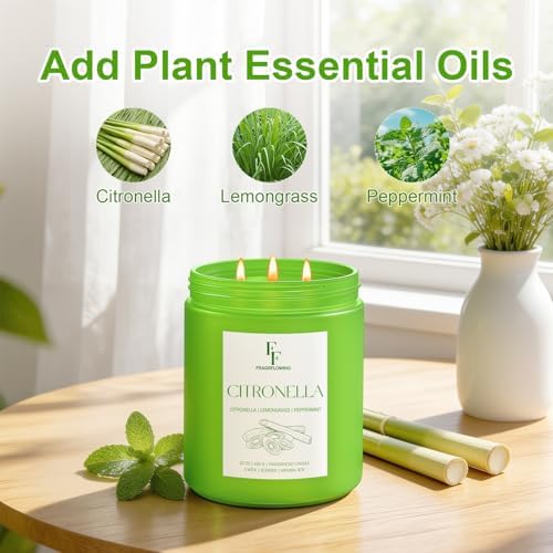 Citronella Large Scented Candle Outdoor Indoor, 3-Wick 22oz Long Lasting Scented Candle, Natural Soy Wax Aromatherapy