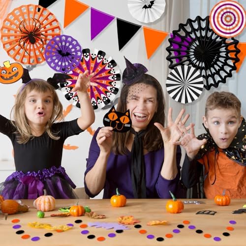 Halloween Party Decorations Set - Spooky Banner, Hanging Paper Fans & Dot Garland, for Halloween Theme Birthday Party Decorations