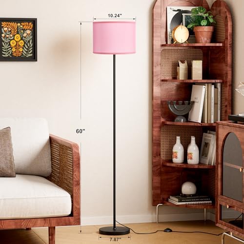 Ambimall 60'' Modern Floor Lamp with Shade, Tall Lamps for Living Room, Bedroom, Office, Dining Room, Pink Shade with