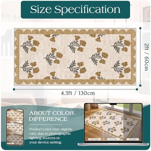 Front Door Mat Indoor Entrance - 2x4.3 Ft Floral Washable Layered Doormat Outdoor Entrance Spring Porch Rug Non-Slip