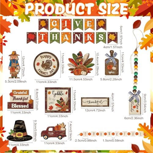 Maitys 21 Pcs Thanksgiving Tiered Tray Decor Set Fall Pumpkin Gnome Truck Scarecrow Wood Sign Rustic Farmhouse Decor Hello Fall Wood Bead Decorative Tabletop Sign for Autumn Thanksgiving Day(Cute)