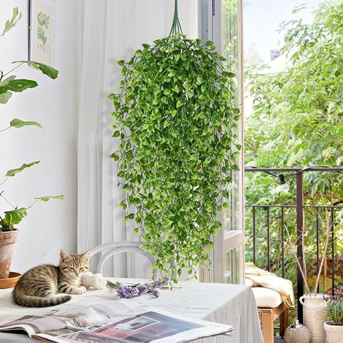 Waipfaru 4Pcs Artificial Hanging Plants, Fake Vines Boston Ivy