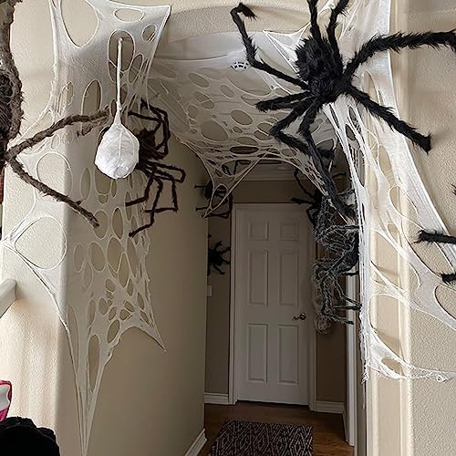 CESOF 2 Pack Giant Spider Web Halloween Decorations Outdoor Spiderwebs