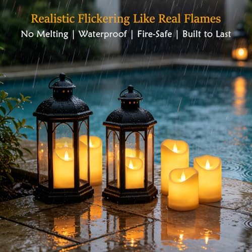 antizer Flameless Candles 9 Pack Plastic LED Ivory Pillars with 2 Remotes & Timer, Battery Operated Outdoor Decor for Garden Patio, Wedding & Home Festival (Ivory - 3" D x 9 Pack)