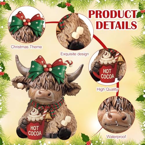 Karenhi 2 Pcs Highland Cow Figurines, Christmas Hot Cocoa Decor