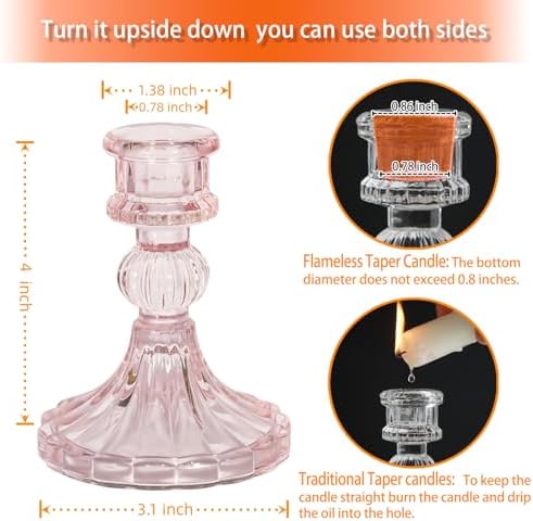 Pink Glass Candlestick Holders, Taper Candle Holders, Set of 6