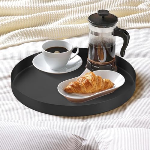 Black Round Decorative Serving Tray,12 Inch Metal Platter for Coffee Table Centerpiece, Circle Tray Counter and Dining Table Decor