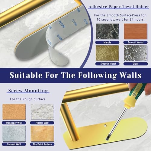 Gold Paper Towel Holder, Self Adhesive Paper Towel Holder Under Cabinet