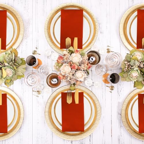 KAMMAK Dinner Napkins Disposbale Cloth Like Paper Napkins with Pocket 100 Pack Terracotta and Orange Wedding Reception Guest Hand Towel for Party Decoration, Bathroon, Kitchen (16.5 x 16.5 inch)