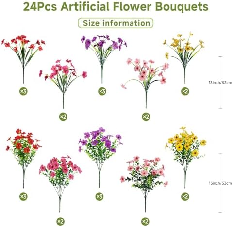 Alupssuc 24 Bundles Artificial Daisy Flowers UV Resistant for Outdoor Decor