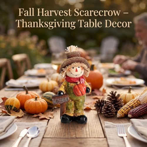 Fall Scarecrow Decor with Pumpkin Harvest Statue for Table Mantel