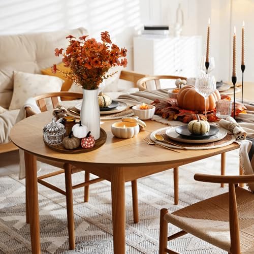 Pinkunn 10 Pcs Fall Wooden Decorative Tray Set with Round Wood Tray Scented Candles Burlap Faux Pumpkin Glass Pumpkin Sugar Bowl Artificial Fake Flowers Vase Autumn Decor Set for Thanksgiving Home