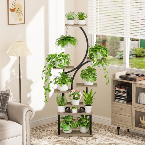 BACEKOLL Plant Stand Indoor with Grow Light, 8 Tier Corner Plant Shelf Tall