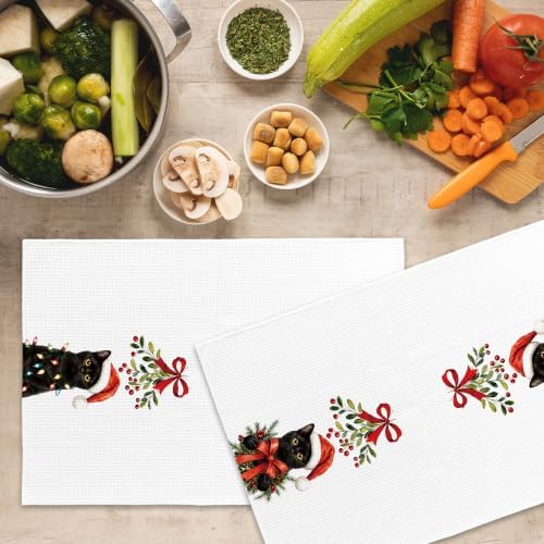 Funny Christmas Black Cat Kitchen Towels Gifts for Women Set of 2
