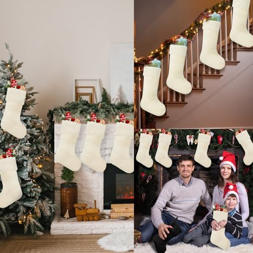 12 Pcs Christmas Stocking 18" Plush,Beige
