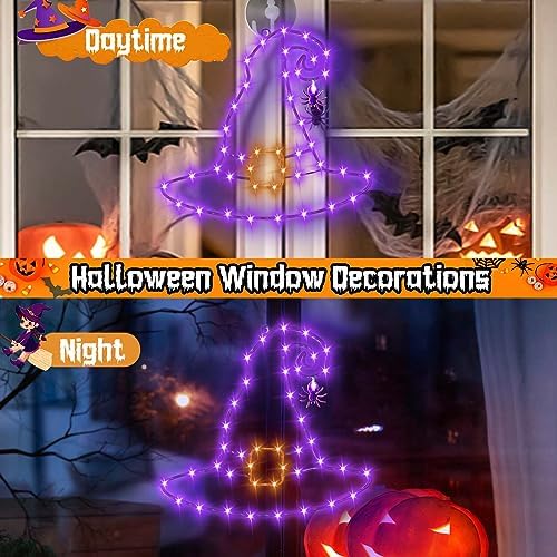Halloween Decorations Witch Hat Window Lights, 13 inch Large Halloween Silhouette Lights with Remote