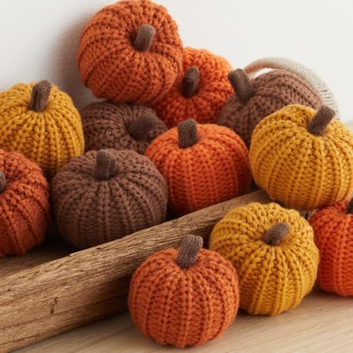Mini Knit Pumpkins, Orange, Set of 12 (Mini Orange Set 12)