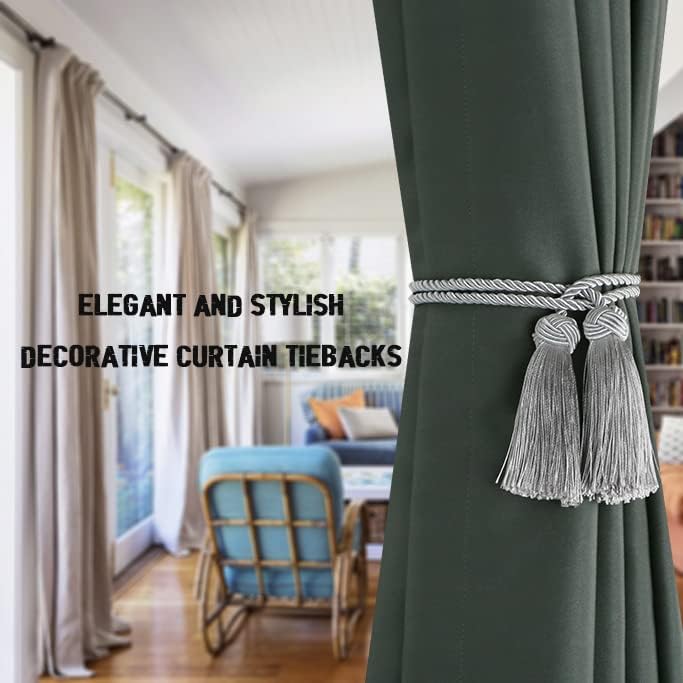 BEL AVENIR 6 Pack Handmade Rope Tassel Curtain Tiebacks | Decorative Curtain Holdbacks with Tassel (Silver, 6 Pack)
