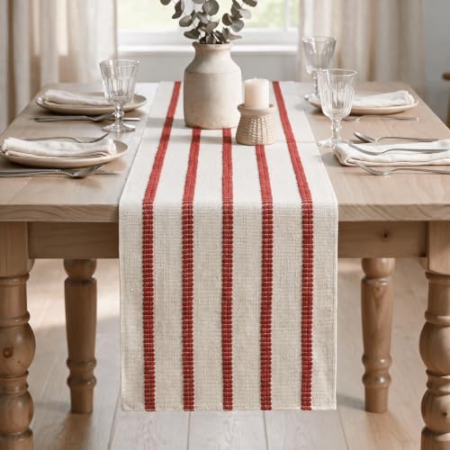 Artoid Mode Red Farmhouse Woven Stripe Christmas Table Runner, Seasonal Holiday Boho Rustic Kitchen Dining Table Decoration for Home Party Decor 12x108 Inch
