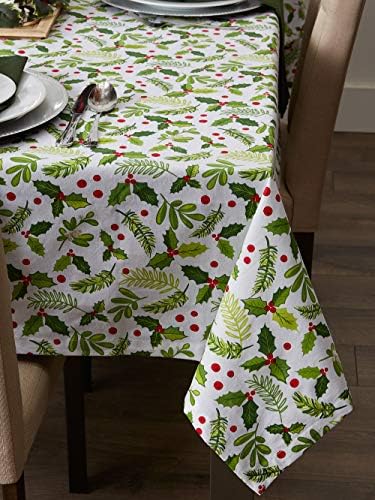 DII Boughs of Holly Collection Decorative Holiday Dining Table & Kitchen Décor, Square Tablecloth, 52x52, Christmas Greenery