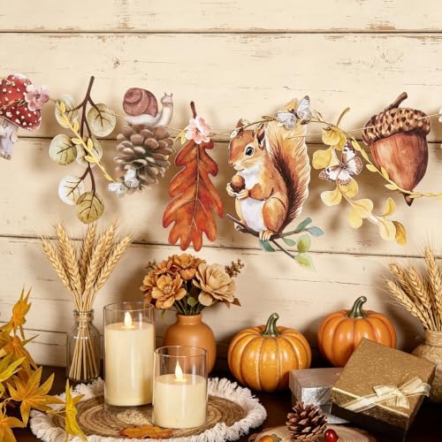 Fall Autumn Hanging Decorations - 1Pcs Mushroom & Fallen-Leaves Fairy Tale Paper Banner Bunting