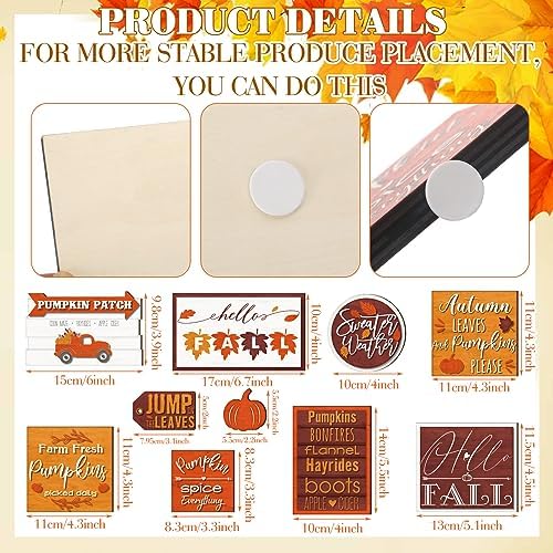 FairySandy 14 Pcs Fall Tiered Tray Decor Set Farmhouse Thanksgiving Pumpkin Hello Fall Decorations Rustic Truck Spice Blocks Autumn Wooden Sign for Home Shelf Festival Party Decor