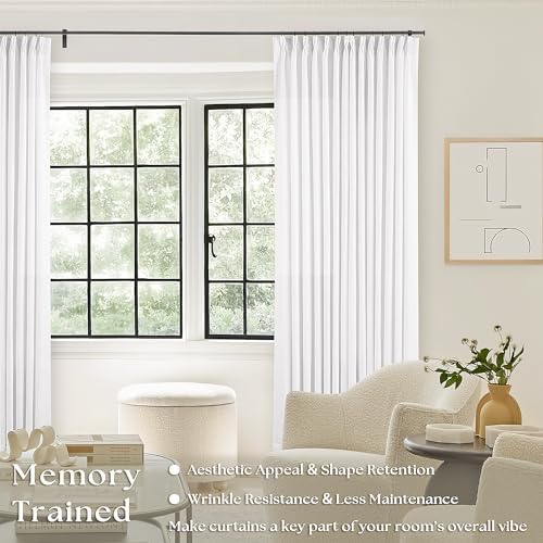 TWODRAPES Snow White Pinch Pleated 105 Inch Curtains 2 Panels for Windows