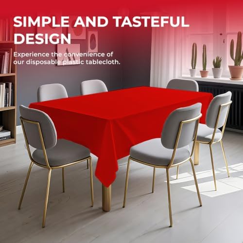 6 Pack Premium Disposable Plastic Tablecloth 54" x 108" Party Table Cloths Disposable for 6 to 8 Foot Tables Indoor or Outdoor Parties Birthdays Weddings Christmas Anniversary Buffet Table (Red)
