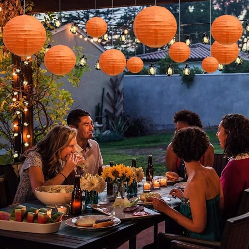 20Pcs Orange Paper Lanterns for Parties, 4” 6” 8” 10” 12” Chinese Asian Hanging Round Paper Lanterns for Birthday Wedding Halloween Christmas Home Decor Party Decor