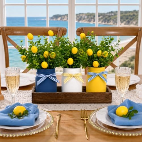 Unittype 7 Pcs Italian Lemon Mason Jars Centerpiece for Table