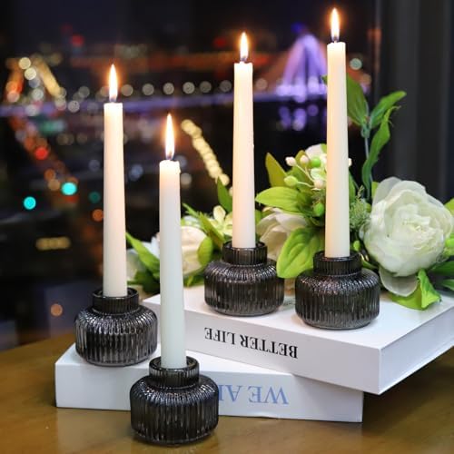 Woho Smoky Grey Candlestick Holders Set of 4 for Halloween/Daily Home Decor