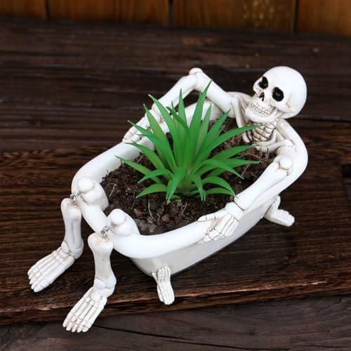 Creative Skull Bathtub Planter - Halloween Decor for Gardens, Unique Ghost Head Statue Pot