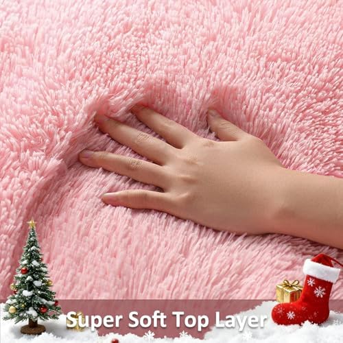 Ophanie Pink Area Rugs for Bedroom Girls, 6x9 Kids Fluffy Fuzzy Furry Shag Carpet, Plush Soft Cute Baby Shaggy Bedside