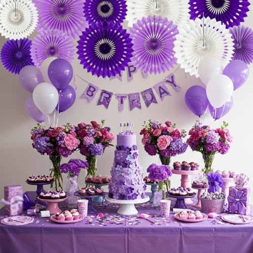 BEISHIDA Honeycomb Round Paper Fans Purple White Hanging Party Decoration