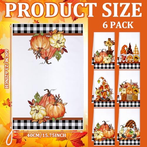 Geyoga Set of 6 Fall Kitchen Towels Autumn Dish Towels Vintage Gnomes Towel