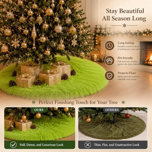 AOGU 36 Inch Faux Fur Christmas Tree Skirt Green Plush Skirt for Merry Christmas Party Christmas Tree Decoration