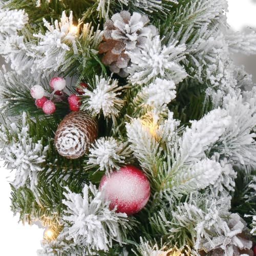 9FT Flocked Prelit Garland with Dual Color LED Lights and Timer by Remote Control and Batteries Operated, Home Mantle Stairs Railing Fireplace Outdoor Indoor Wall