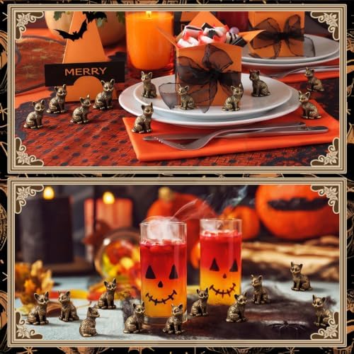 Civaner 50 Pcs Halloween Mini Brass Figurine Miniature, Cat