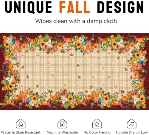 Fall Plaid Tablecloth Rectangle 60 x 120 Inch, Stain Resistant Washable Fabric Autumn Harvest Pumpkin Tablecloths Rectangular Fall Table Cloth Rectangle Table Cover for Kitchen Dining Party