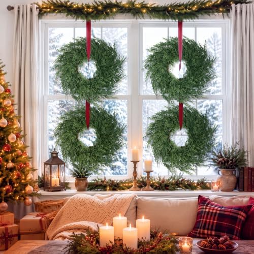 4 Pcs Small Christmas Cedar Wreaths 12 Inch Mini Drop Wreath