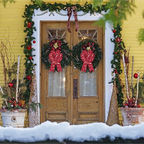 Estivaux 2 Pieces Christmas Bows for Wreath, Merry Christmas Wreath Bows Red Velvet Bows Xmas Snowflake Craft Bows Ornaments Winter Tree Bows for Front Door Christmas New Year Decorations