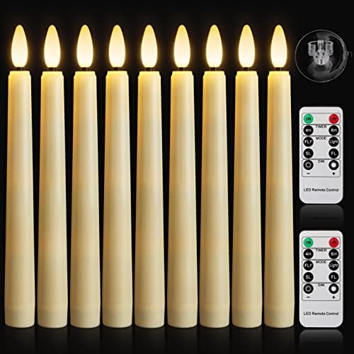 9 PCS Flameless Taper Candles Battery Operated, Realistic Flickering Window Candles with Daily Timer, Remote & Suction Cups Included,for Christmas Home Wedding Decor (Ivory)