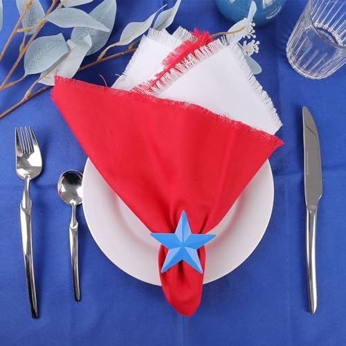 Patriotic Napkin Rings Set of 6, Star Napkin Ring Holders for Independence Day, Flag Day Serviette Buckle Holder, 4th of July Party Decorations (Star)