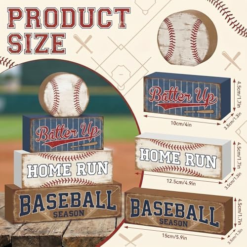 Britimes Baseball Tiered Tray Decor Set, 4 Pack, Wooden Table Sign