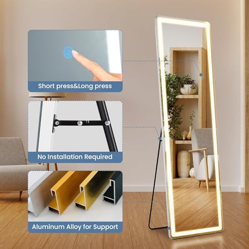 DUMOS LED Mirror Full Length with Stand, 16"x60" Full Body Wall Mirror